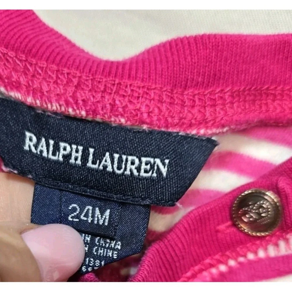 Ralph Lauren Dress Pink & White Striped Velour Size 24 Months